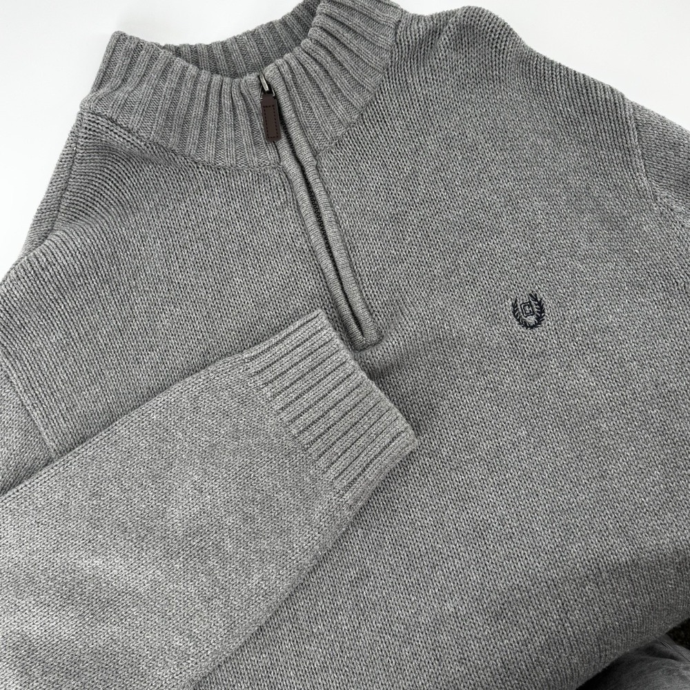 Chaps Quarter Zip Sweater Men's‎ XL Gray Cotton Preppy Academia Classic Heritage